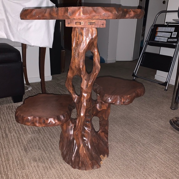 Beautiful custom3 level side table hand carved Burch wood stump. 80 years old. - Picture 8 of 14